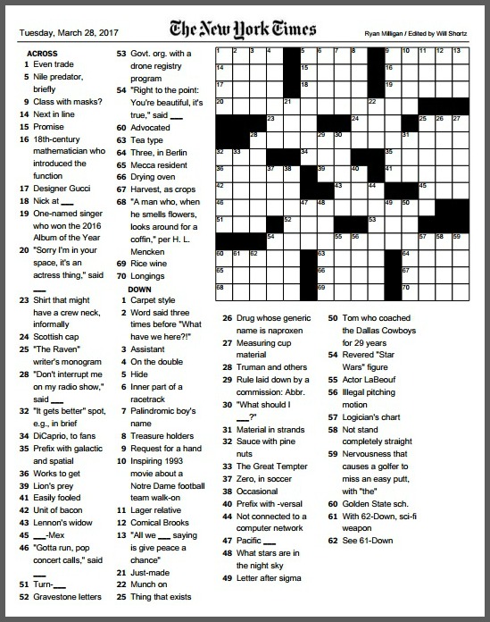 Free monday new york times crossword puzzles